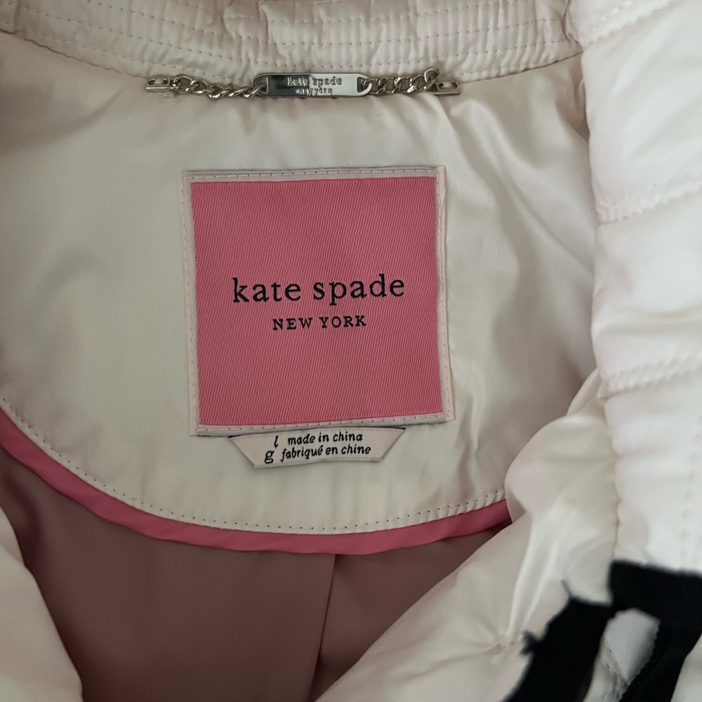 Kate Spade New York Quilted Jacket Women's Large White with Hood Quiet Luxury - Picture 2 of 13
